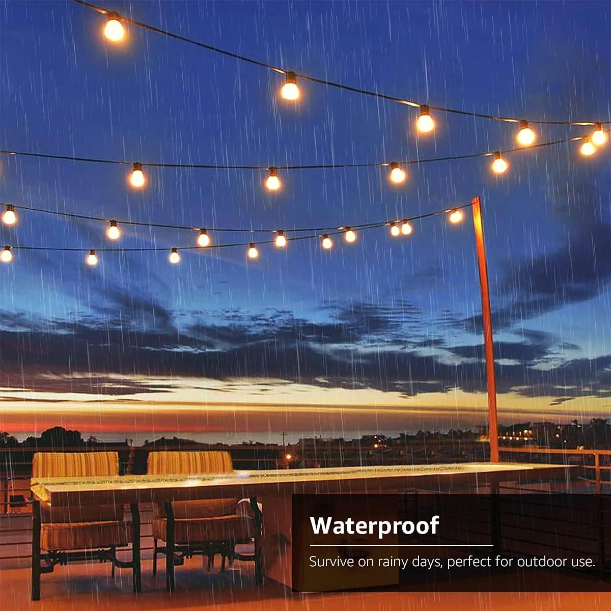 LE Solar String Lights Outdoor, 25ft Solar Festoon Lights Outdoor with 25 G40 LED Bulbs, Waterproof Bulb Fairy String Lights with 4 Light Modes for Garden, Gazebo, Patio, Pergola, Party and More