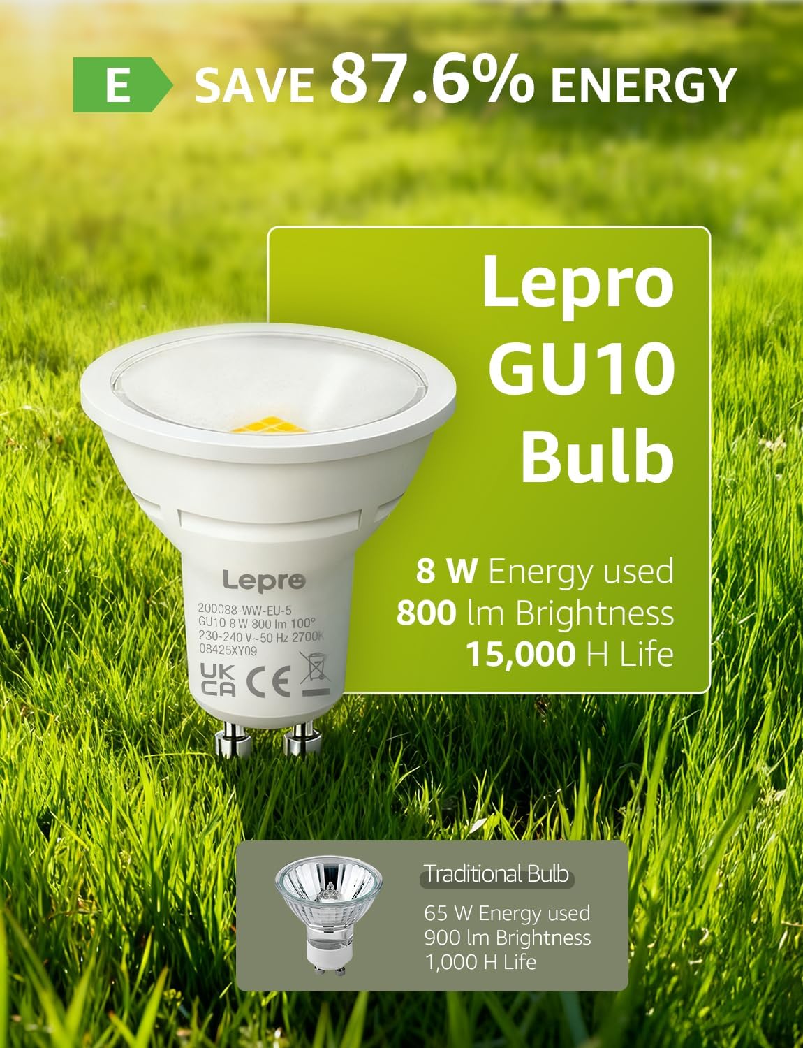 Lepro GU10 LED Bulbs, Warm White 2700K, 800LM, 8W (65W Equivalent), 100¡« Wide Beam Angle, Energy Saving LED Spotlight Bulbs, Non-Dimmable, Pack of 10