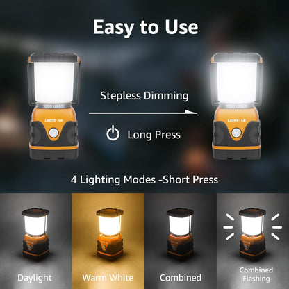 Lepro Camping Lantern, 1000 Lumen Camping Lights Battery Powered, Dimmable Warm White and Daylight Modes, Battery Lantern for Power Cuts, Emergency Lighting, Suit for Hiking, Fishing, Tents, etc.