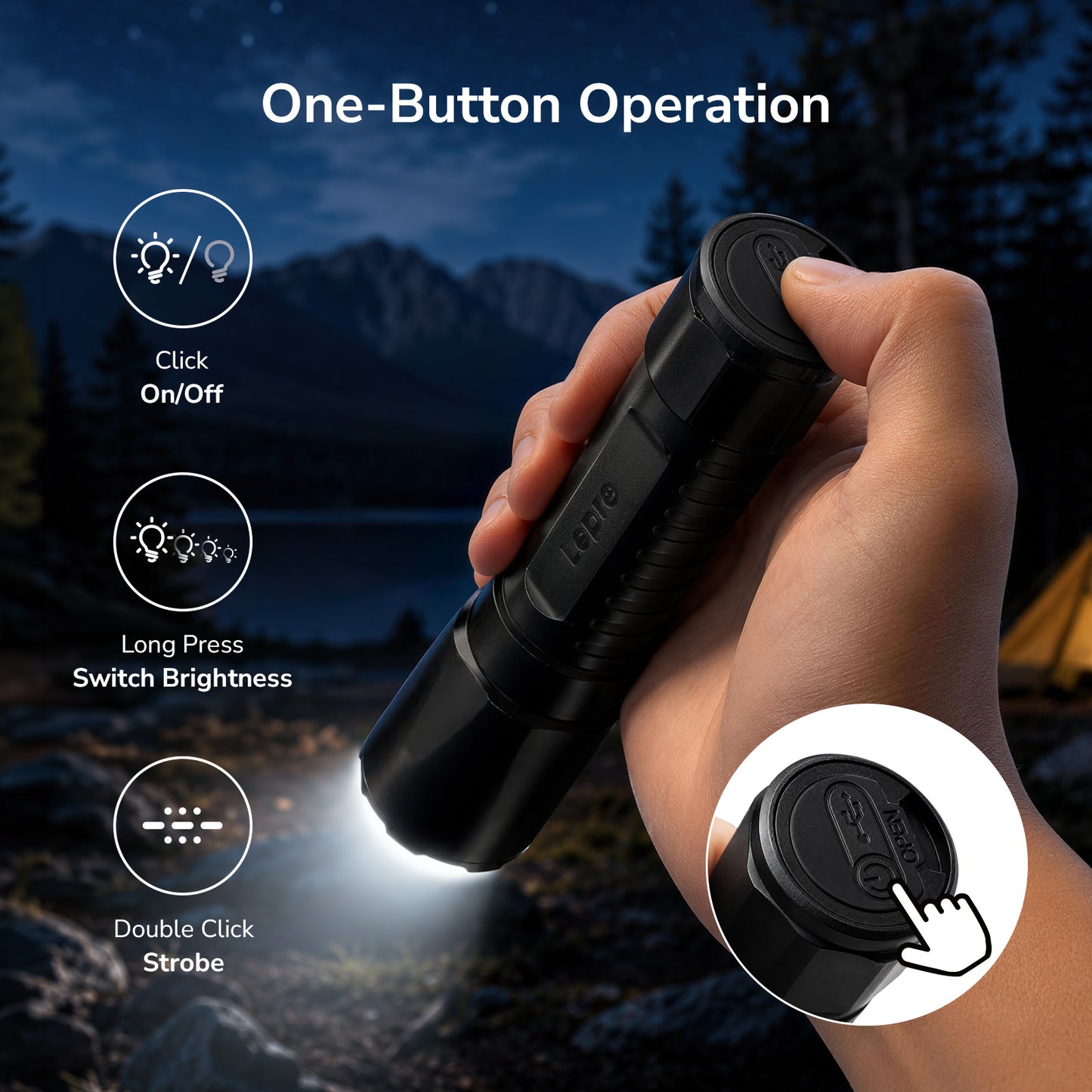 Lepro LED Torch Rechargeable, Super Bright Flashlight with 5 Modes & Memory Function, IPX4 Water Resistant, Long-Lasting, Plastic Lightweight Small Torch for Camping, Hiking, Power Cuts, Dog Walking [Energy Class A+]