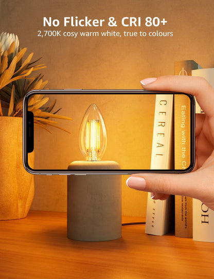 Lepro E14 LED Light Bulb A-Rated, Warm White 2700K, Ultra-efficient E14 Candle Bulb C35, 2.2W = 40W, 470lm, 50000H Lifespan, Small Edison Screw SES, Clear Filament, Glass, Non-dimmable [Energy Class A]