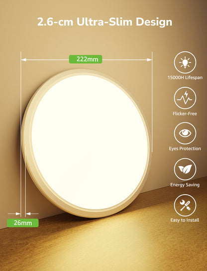 Lepro Bathroom Light Warm White, 18W Waterproof LED Ceiling Light, 22cm