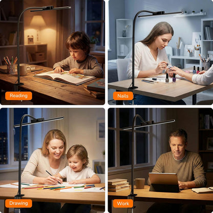 Lepro Desk Lamp Clamp, 700lm Bright LED Desk Light, 5 Colour Modes & 5 Brightness Levels, Eye-Caring, Dimmable, Flexible Office Lamp for Monitor, Reading, Crafts, Nails, School, Adapter Included