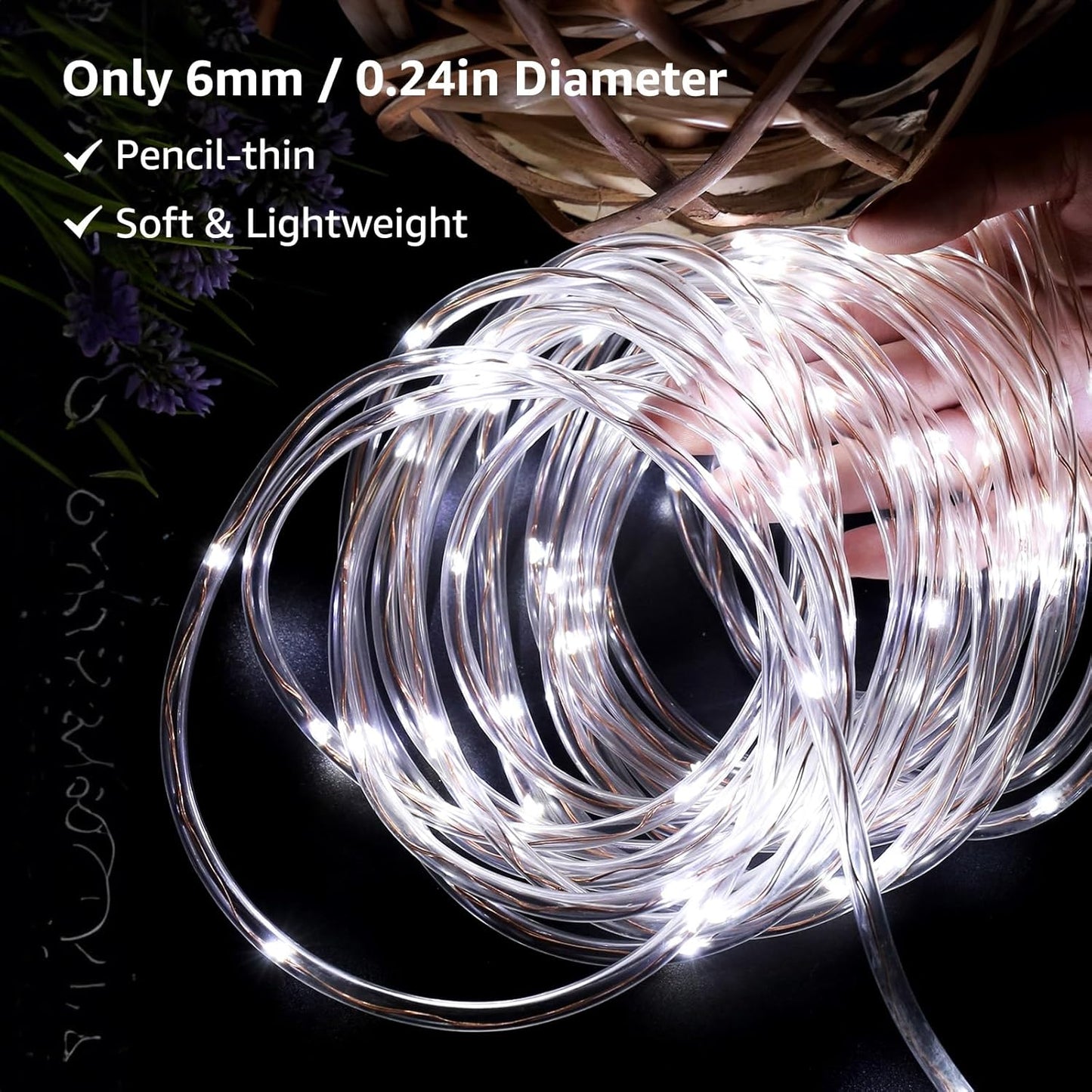 Lepro Outdoor Rope Lights with Timer, Low Voltage, Waterproof Outdoor String Lights Plug in, 10m 100 LED 8 Modes Daylight White Light Rope, Suit for Christmas, Garden, Landscape Lighting and More