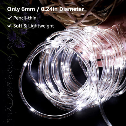Lepro Outdoor Rope Lights with Timer, Low Voltage, Waterproof Outdoor String Lights Plug in, 10m 100 LED 8 Modes Daylight White Light Rope, Suit for Christmas, Garden, Landscape Lighting and More