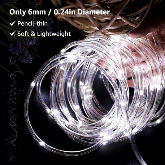 Lepro Outdoor Rope Lights with Timer, Low Voltage, Waterproof Outdoor String Lights Plug in, 10m 100 LED 8 Modes Daylight White Light Rope, Suit for Christmas, Garden, Landscape Lighting and More