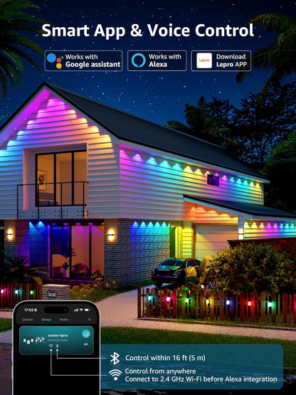 Lepro E1 AI Permanent Outdoor Lights 30m, Smart Outdoor Lights Waterproof, Tunable White, AI Lighting Design Assistant, Colour Changing Eaves Lights, Works with Alexa, 2.4G WiFi & Bluetooth, No Remote