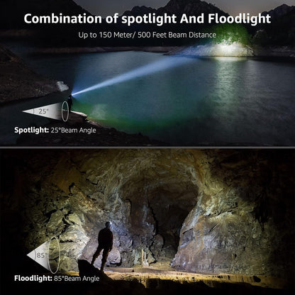 Lepro Head Torch Rechargeable, [2 Pack] 2000L Waterproof LED Headlamp with Red Warning Lights, 6 Lighting Modes, Long Runtime, Lightweight Headlight for Kids & Adults for Running Fishing Camping