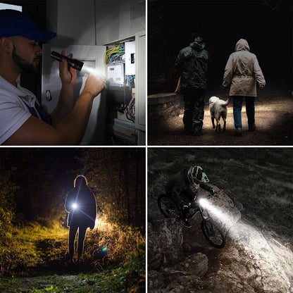 Lepro LED Torch with Clip, LE2050 Super Bright Flashlight, 5 Modes, Zoomable, Waterproof, Handheld, Lightweight, Powered AAA Battery, for Camping, Outdoor Indoor Emergency Use, Dog Walking, 2 Pack