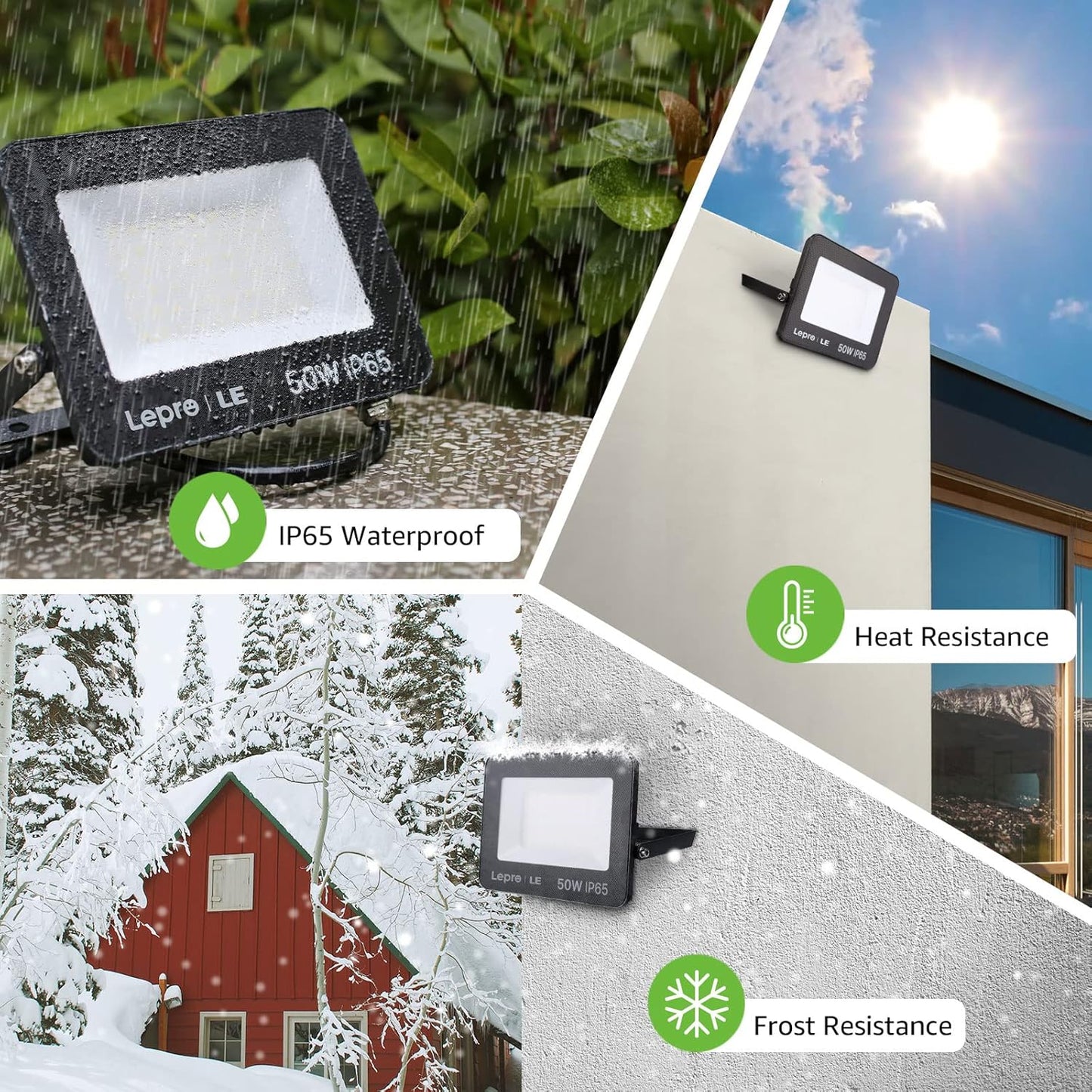 Lepro 50W Led Floodlight Outdoor, 4250LM LED Security Lights, 350W Incandescent Lamp Equivalent, Waterproof IP65, Daylight White Outdoor Lights for Warehouse, Backyard, Pack of 2 [Without Sensor]