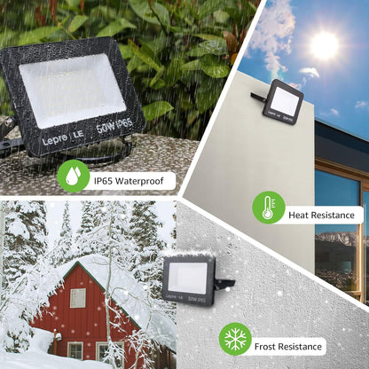 Lepro 50W Led Floodlight Outdoor, 4250LM LED Security Lights, 350W Incandescent Lamp Equivalent, Waterproof IP65, Daylight White Outdoor Lights for Warehouse, Backyard, Pack of 2 [Without Sensor]