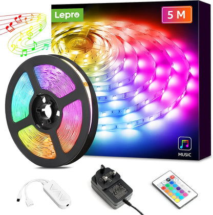 Lepro LED Strip Lights Music Sync 20M (2x10M), 5050 RGB Colour Changing LED Strip with Remote and Plug, Dimmable Stick on LED Lights for Bedroom, Kitchen, Party, Teen Girl Kids Room Decor