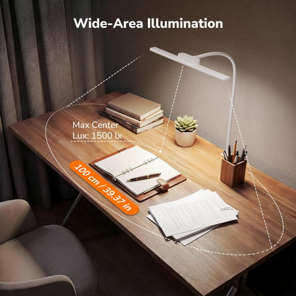 Lepro LED Desk Lamp with Clamp, Eye-Caring Desk Light, 750lm, 5 Brightness Levels & 5 Colour Modes, Flexible Office Lamp for Monitor, Reading, Crafts, Nails, School, Adapter Included, White [Energy Class F]