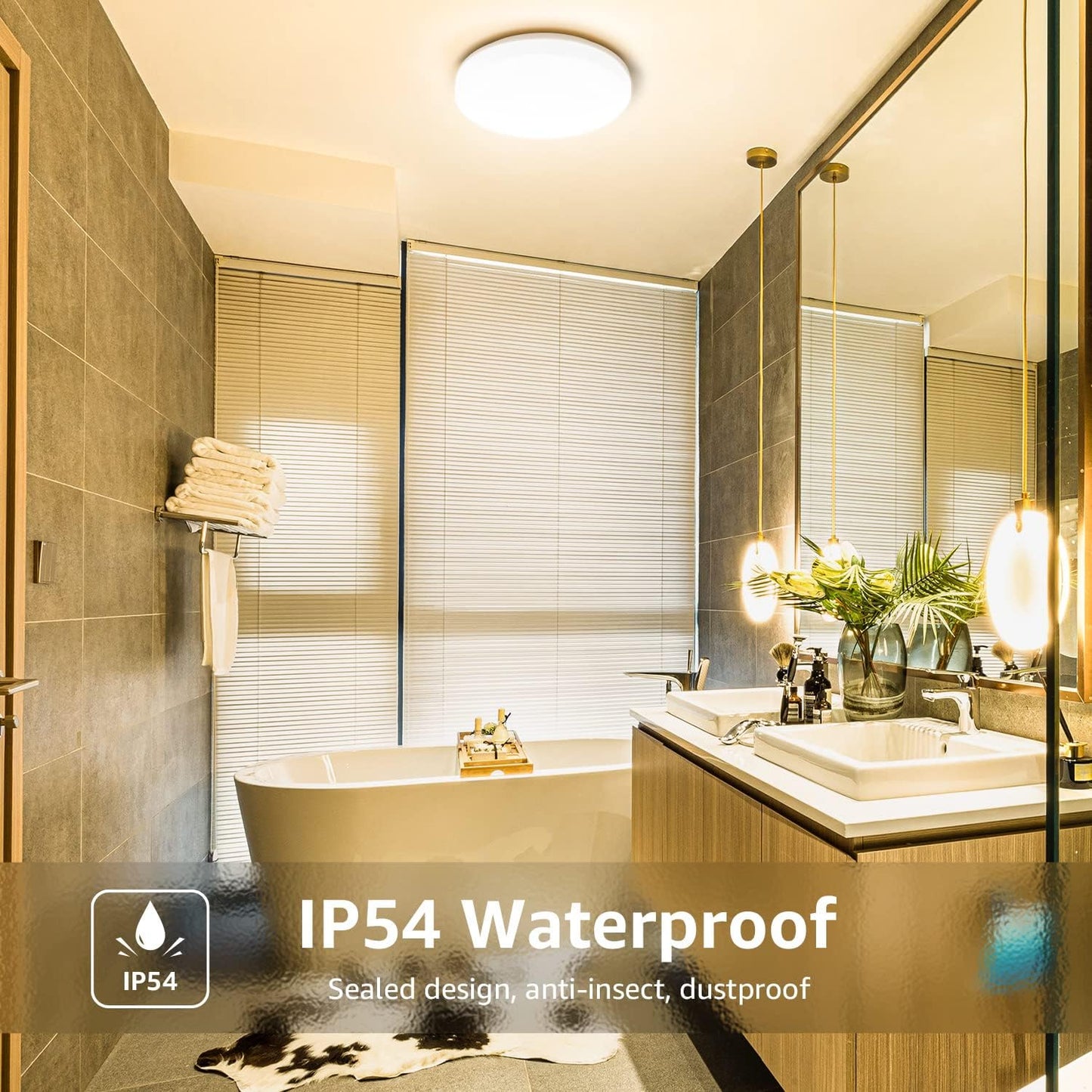 Lepro Bathroom Light Warm White, 15W 1500 Lumen Waterproof Ceiling Lights, 3000K, IP54, 100W Equivalent, Small, Modern, Round Ceiling Light for Kitchen, Toilet, Porch, Bedroom, Utility Room and More