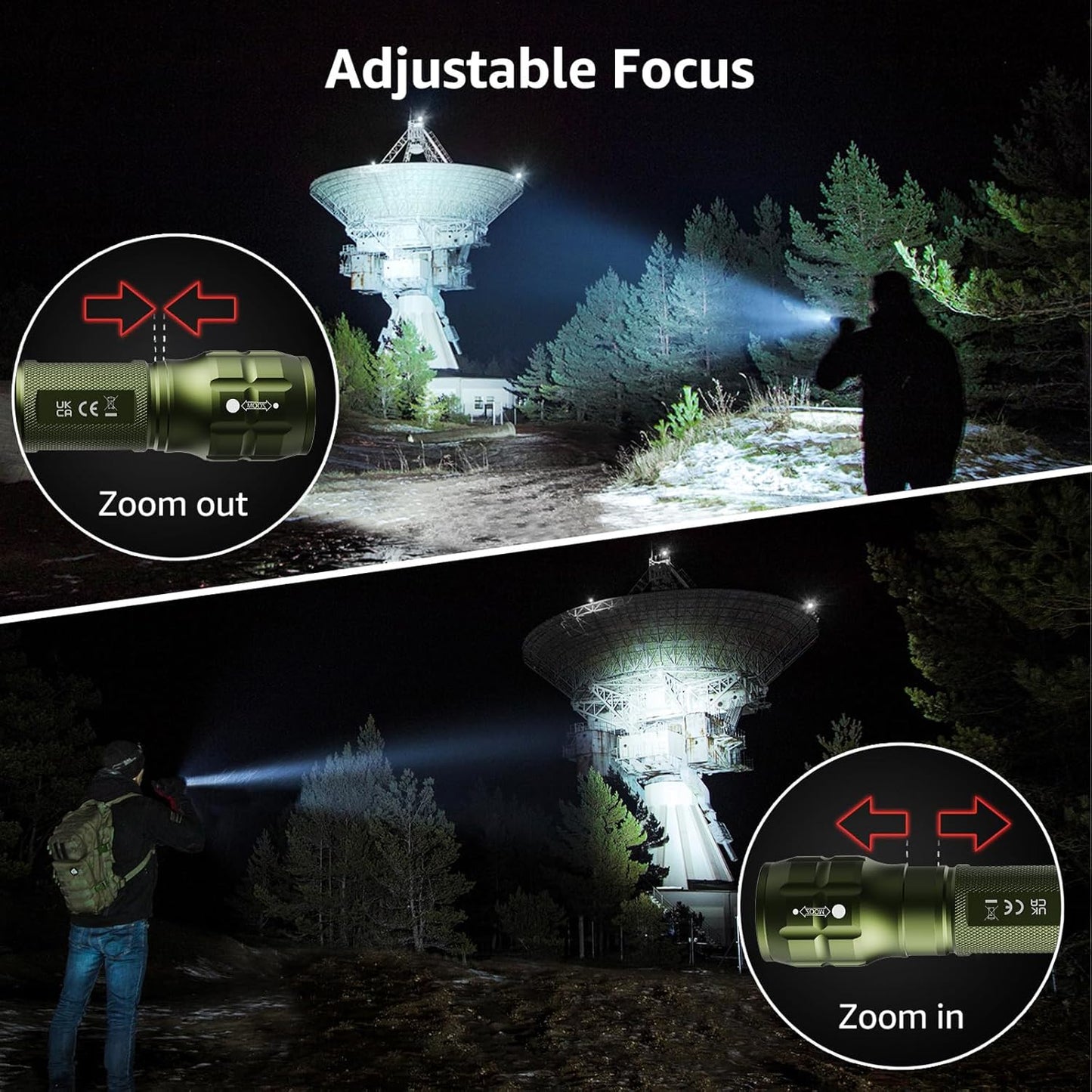 LE LED Torch Battery Powered, LE1000 Bright Hand Flashlight, Adjustable Focus, Water Resistant, Lightweight, for Power Cut, Camping, Dog Walking, Easy to Use Small Torch, Gift for Kids Men Dad Him