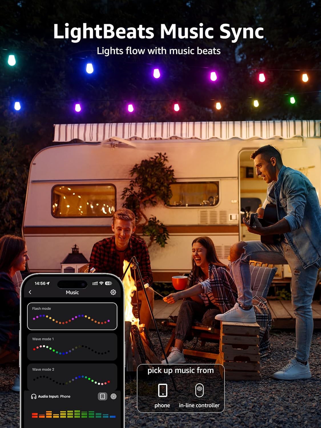 Lepro AI Smart Outdoor String Lights 15m, Festoon Lights Outdoor Waterproof IP65, Warm White & RGB Colour Changing, Personalized AI Lighting Designer, Works with Alexa & Google, 2.4G WiFi