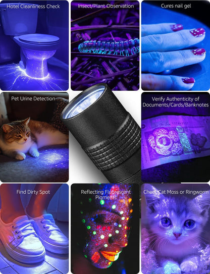 Lepro 365nm UV Torch, Ultraviolet Flashlight, UV Pen Torch with Clip, High UV Purity, Small UV Light Torch Powered by 2 AAA Batteries (Not Included),Black Light Detector for Pet Urine, Invisible Stain