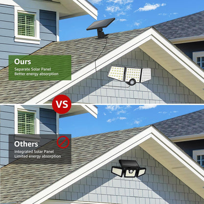 Lepro Solar Security Lights Outdoor Motion Sensor, 1200LM Solar Flood Lights with Separate Solar Panel, IP65 Waterproof, Adjustable 3Heads, Solar Pir Wall Lights for Yard Garage Pathway