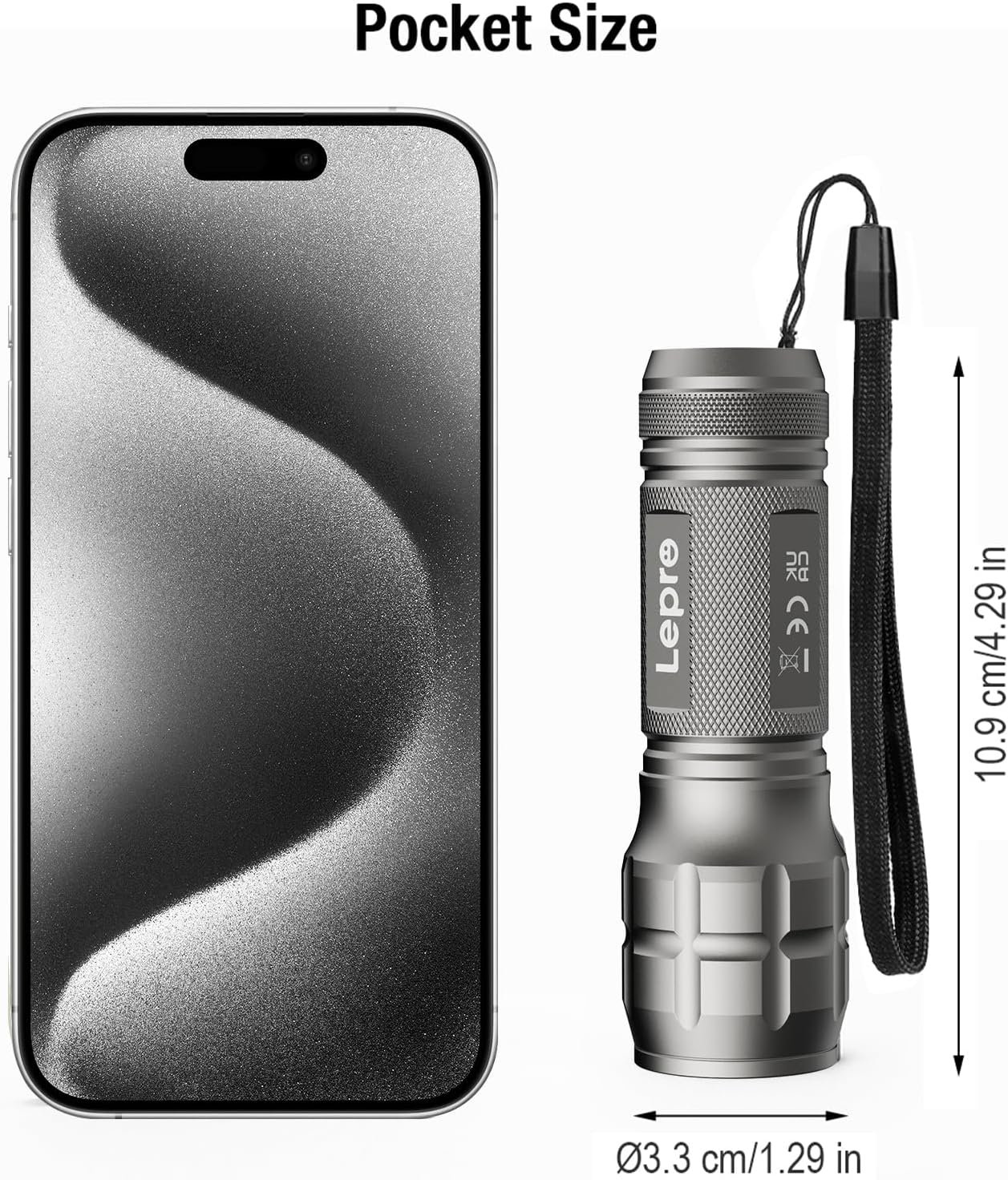 LE LED Torch Battery Powered, LE1000 Bright Hand Flashlight, Adjustable Focus, Water Resistant, Lightweight, for Power Cut, Camping, Dog Walking, Easy to Use Small Torch, Gift for Kids Men Dad Him
