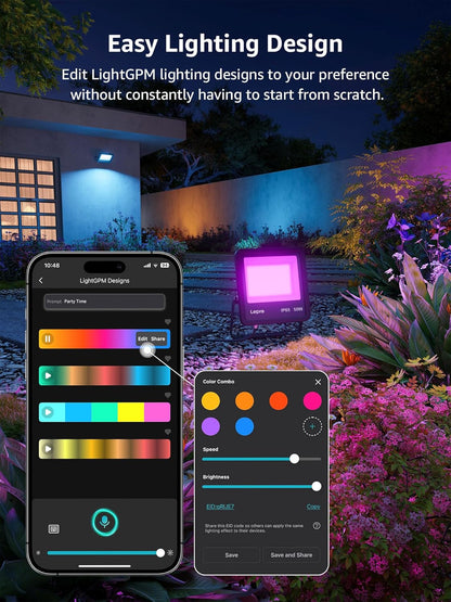 Lepro Led Flood Light Outdoor 50w, Colour Changing Floodlight App Control, 16M Colors DIY, LightGPM AI Mode, Music Sync, Voice Control with Alexa&Google, Timer, IP65 Waterproof for Outdoor Decoration