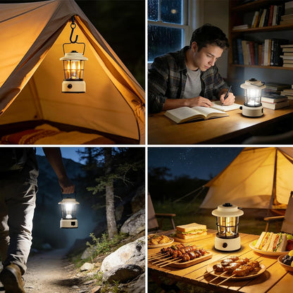 Lepro Rechargeable Camping Lantern, 300LM Retro Camping Tent Light with Knob Control, Dimmable Warm & Cool White, Type-C Charging, 3600mAh Portable Hanging Lamp for Power Cuts, Garden, Fishing, White