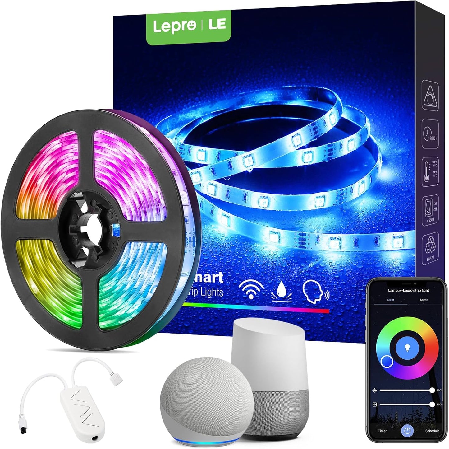 Lepro Outdoor LED Strip Light Waterproof IP65, 5M 150 LEDs WiFi Smart LED Strip, Works with Alexa and Google Assistant, Smart Life App & Voice Control, RGB LED Lights for Kitchen Garden, Christmas