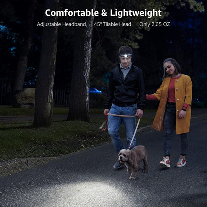 Lepro Head Torch Rechargeable, 2000L Waterproof LED Headlamp with Red Warning Lights, 6 Lighting Modes, Long Runtime, Lightweight Headlight for Kids & Adults for Running Fishing Camping