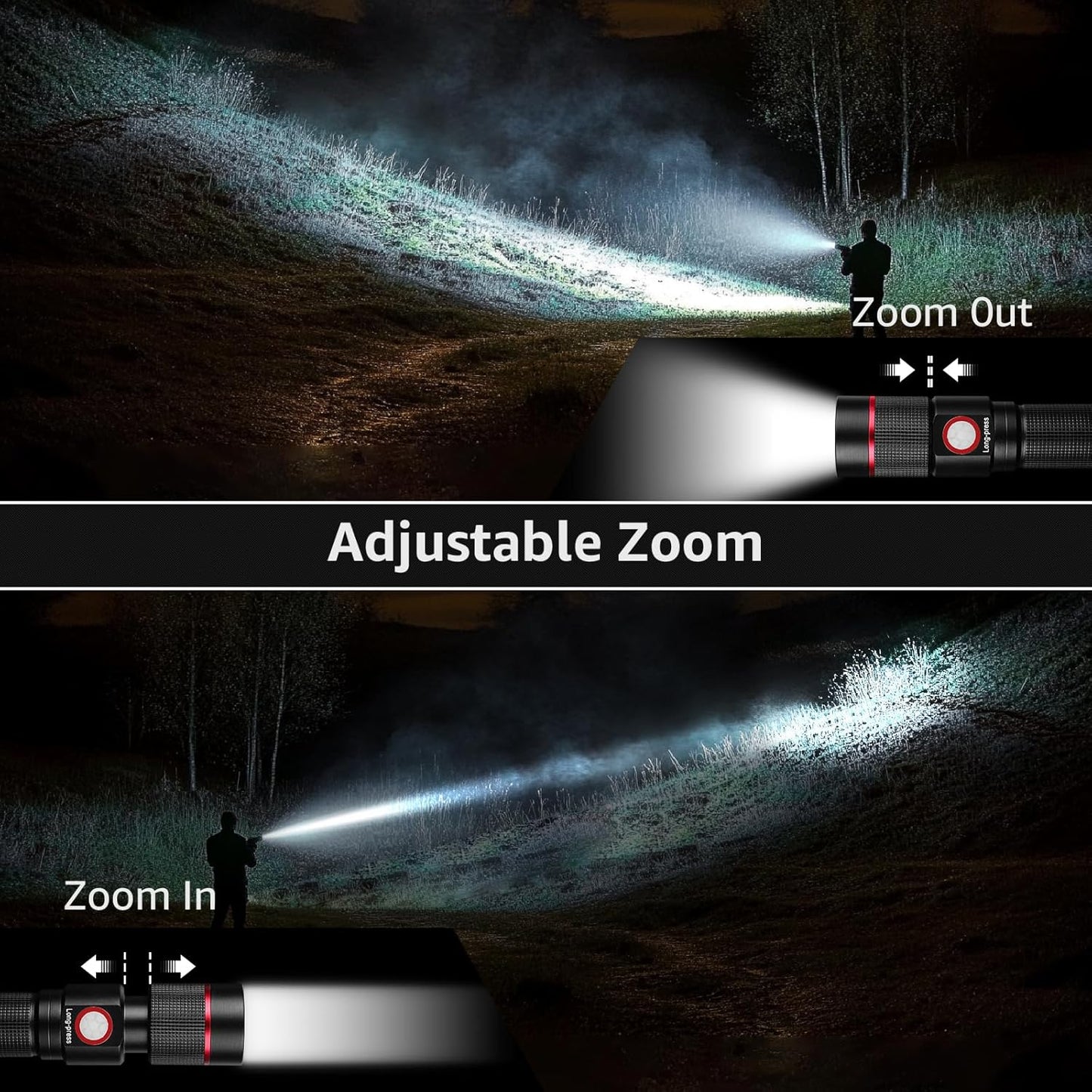 Lepro LED Torch Rechargeable, Super Bright Adjustable Focus Flashlight, 5 Modes, IPX4 Waterproof, Long Battery Life Small Pocket Torch for for Camping, Hiking, Power Cuts, Dog Walking