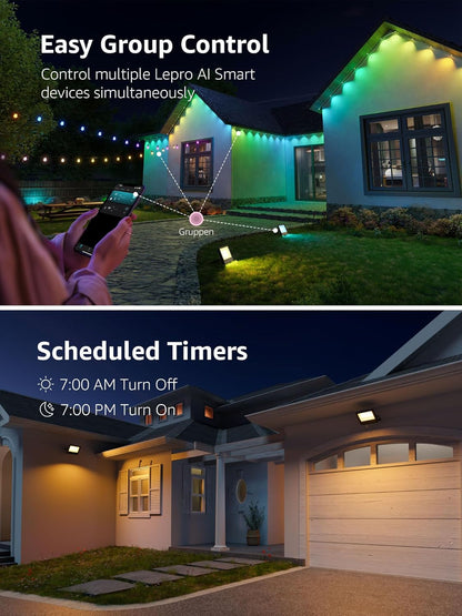 Lepro Led Flood Light Outdoor 50w, Colour Changing Floodlight App Control, 16M Colors DIY, LightGPM AI Mode, Music Sync, Voice Control with Alexa&Google, Timer, IP65 Waterproof for Outdoor Decoration