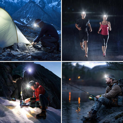 Lepro Head Torch Rechargeable, [2 Pack] 2000L Waterproof LED Headlamp with Red Warning Lights, 6 Lighting Modes, Long Runtime, Lightweight Headlight for Kids & Adults for Running Fishing Camping