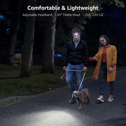Lepro Head Torch Rechargeable, [2 Pack] 2000L Waterproof LED Headlamp with Red Warning Lights, 6 Lighting Modes, Long Runtime, Lightweight Headlight for Kids & Adults for Running Fishing Camping