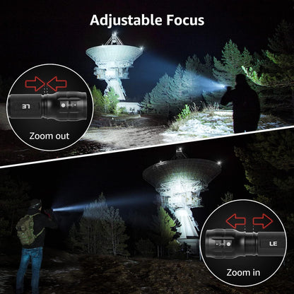 LE LED Torch Battery Powered, LE1000 Super Bright Hand Flashlight, Adjustable Focus, Water Resistant, Lightweight, for Power Cut, Camping, Dog Walking, Easy to Use Small Torch for Elderly Kids Men