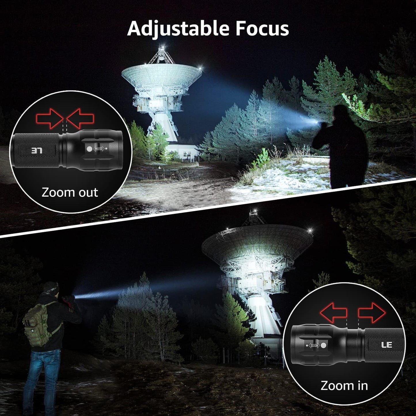 LE LED Torch, LE1000 Powerful Handheld Flashlight, Super Bright, Pocket Size, Lightweight, Suit for Camping, Cycling, Running, Dog Walking and More Outdoor Use, 6 AAA Batteries Included, Pack of 2
