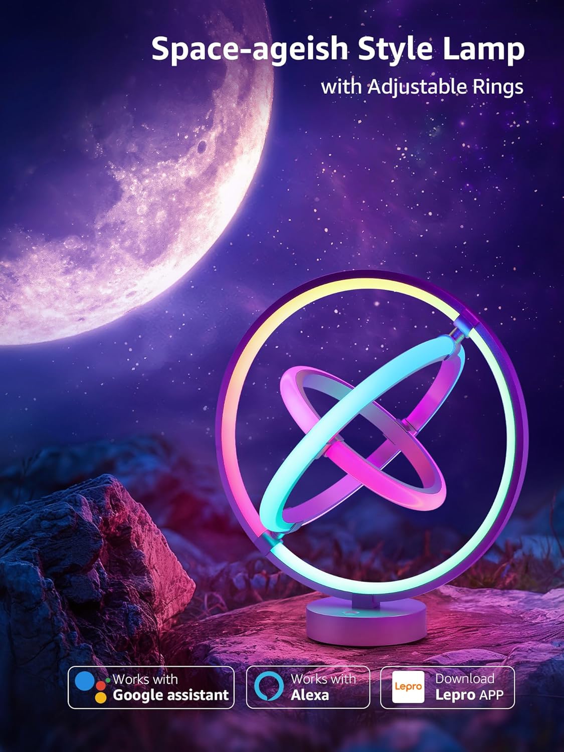 Lepro TB1 AI Table Lamp, Smart LED Lamp with Music Sync, AI Lighting Design Assistant, Colour Changing Smart Table Lamp, Voice Cotrol, Works with Alexa & Google Assistant, Bluetooth & 2.4GHz WiFi