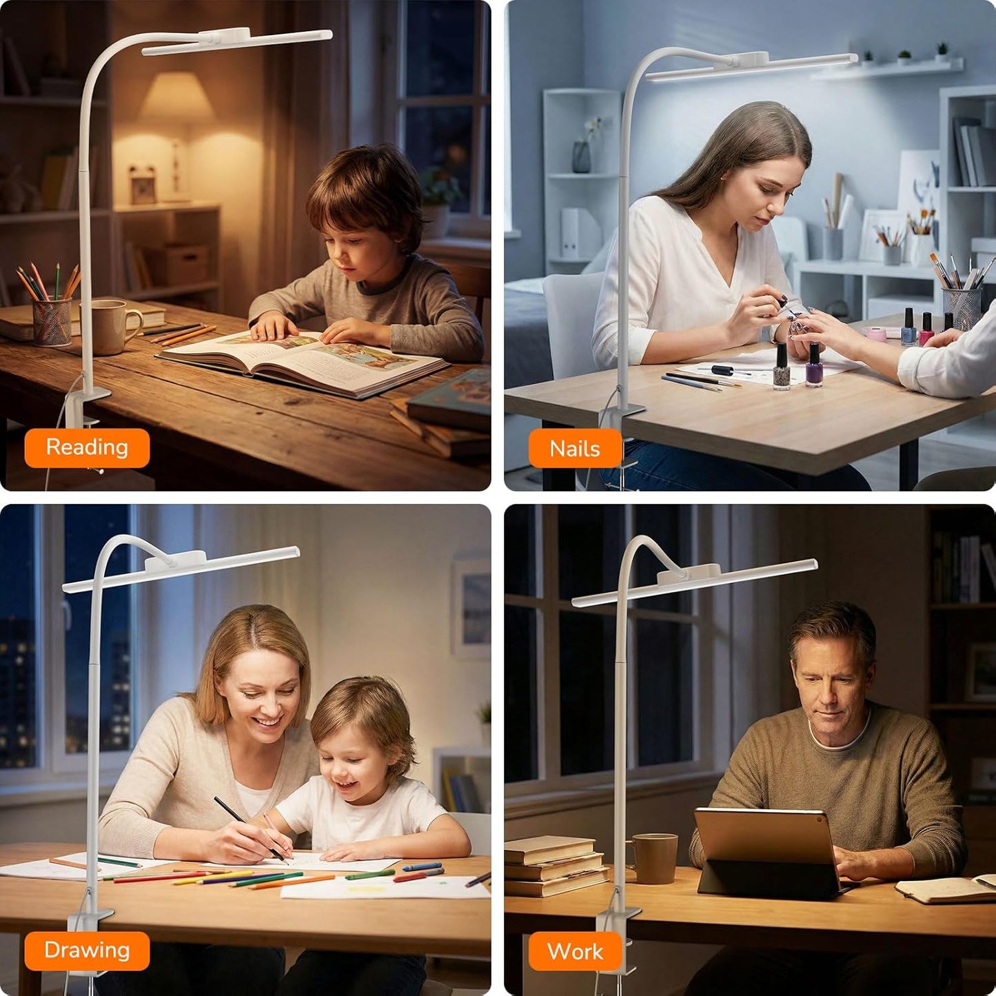 Lepro LED Desk Lamp with Clamp, Eye-Caring Desk Light, 750lm, 5 Brightness Levels & 5 Colour Modes, Flexible Office Lamp for Monitor, Reading, Crafts, Nails, School, Adapter Included, White [Energy Class F]