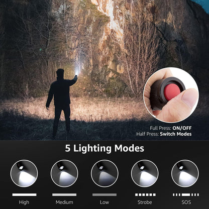 Lepro LED Torch, LE 2000 Super Bright Flashlight, Powered by AAA or 18650 Rechargeable Battery, Water Resistant, 5 Modes, Zoomable, Small Handheld Torch for Camping, Dog Walking, Running, Emergency