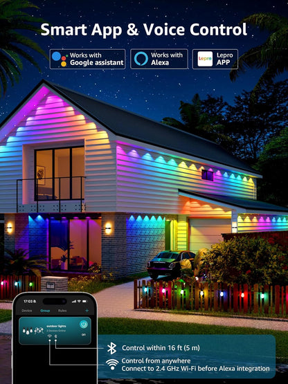 Lepro E1 AI Permanent Outdoor Lights 15m, Smart Outdoor Lights Waterproof, Tunable White, AI Lighting Design Assistant, Colour Changing Eaves Lights, Works with Alexa, 2.4G WiFi & Bluetooth, No Remote