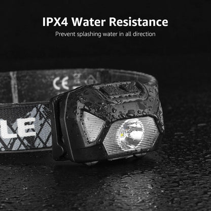 Lepro Head Torch Rechargeable, 2000L Waterproof LED Headlamp with Red Warning Lights, 6 Lighting Modes, Long Runtime, Lightweight Headlight for Kids & Adults for Running Fishing Camping