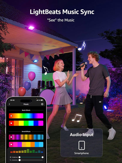 Lepro Led Flood Light Outdoor 50w, Colour Changing Floodlight App Control, 16M Colors DIY, LightGPM AI Mode, Music Sync, Voice Control with Alexa&Google, Timer, IP65 Waterproof for Outdoor Decoration