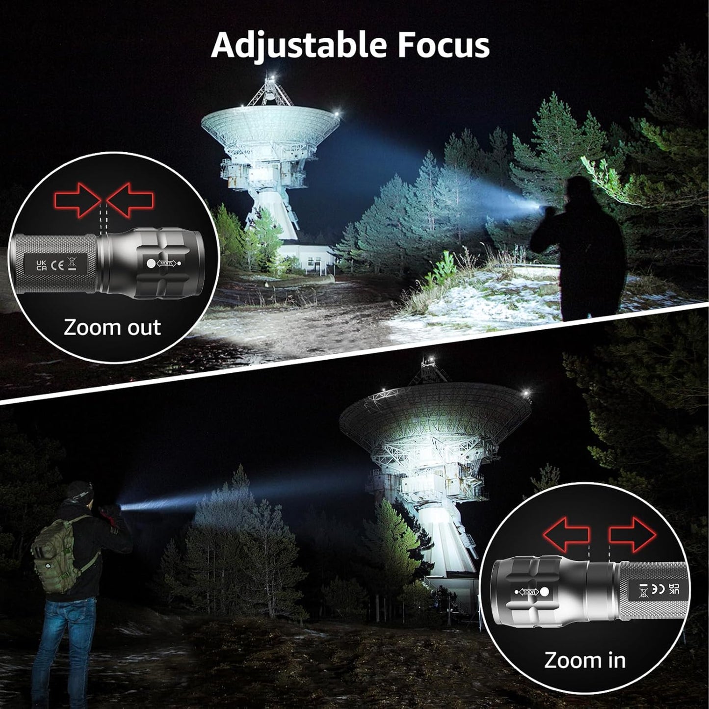 LE LED Torch Battery Powered, LE1000 Bright Hand Flashlight, Adjustable Focus, Water Resistant, Lightweight, for Power Cut, Camping, Dog Walking, Easy to Use Small Torch, Gift for Kids Men Dad Him