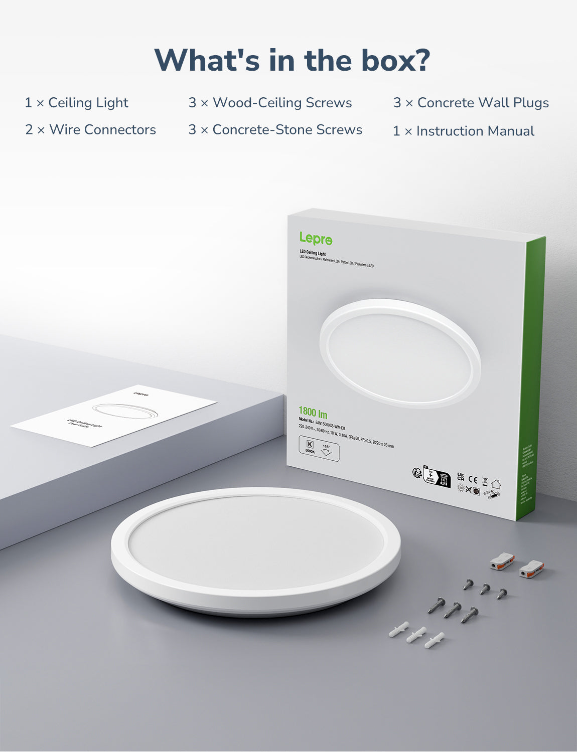 Lepro Bathroom Light Warm White, 18W Waterproof LED Ceiling Light, 22cm