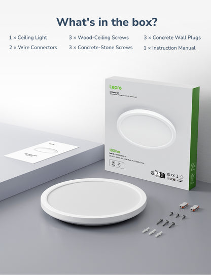 Lepro Bathroom Light Warm White, 18W Waterproof LED Ceiling Light, 22cm