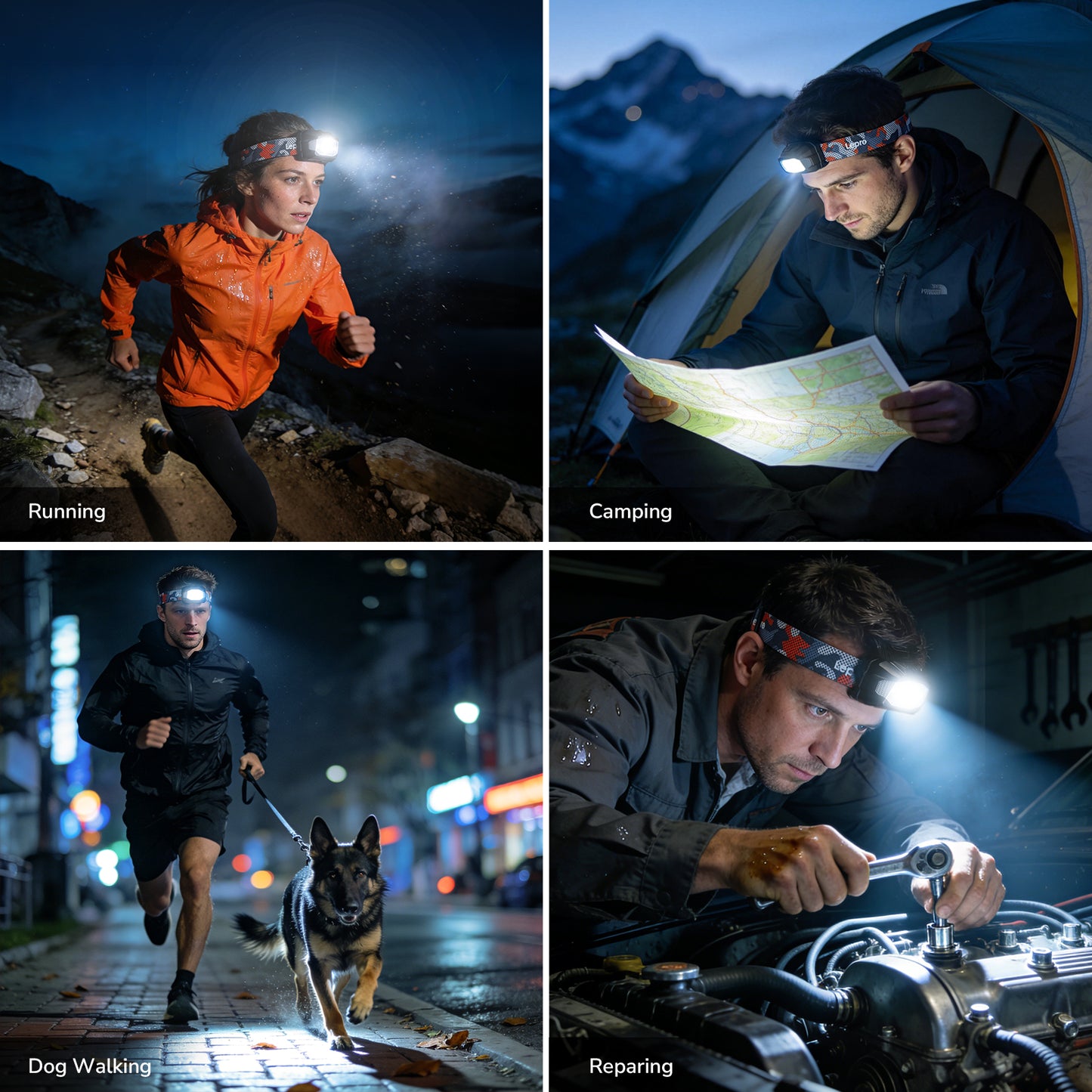 Lepro Dual Power Head Torch Rechargeable, LED Headlight with TypeC & AAA Backup, 10 Modes with Red SOS Light, Lightweight for Kids Adults, IPX4 Waterproof Head Lamp for Camping, Running, Cycling