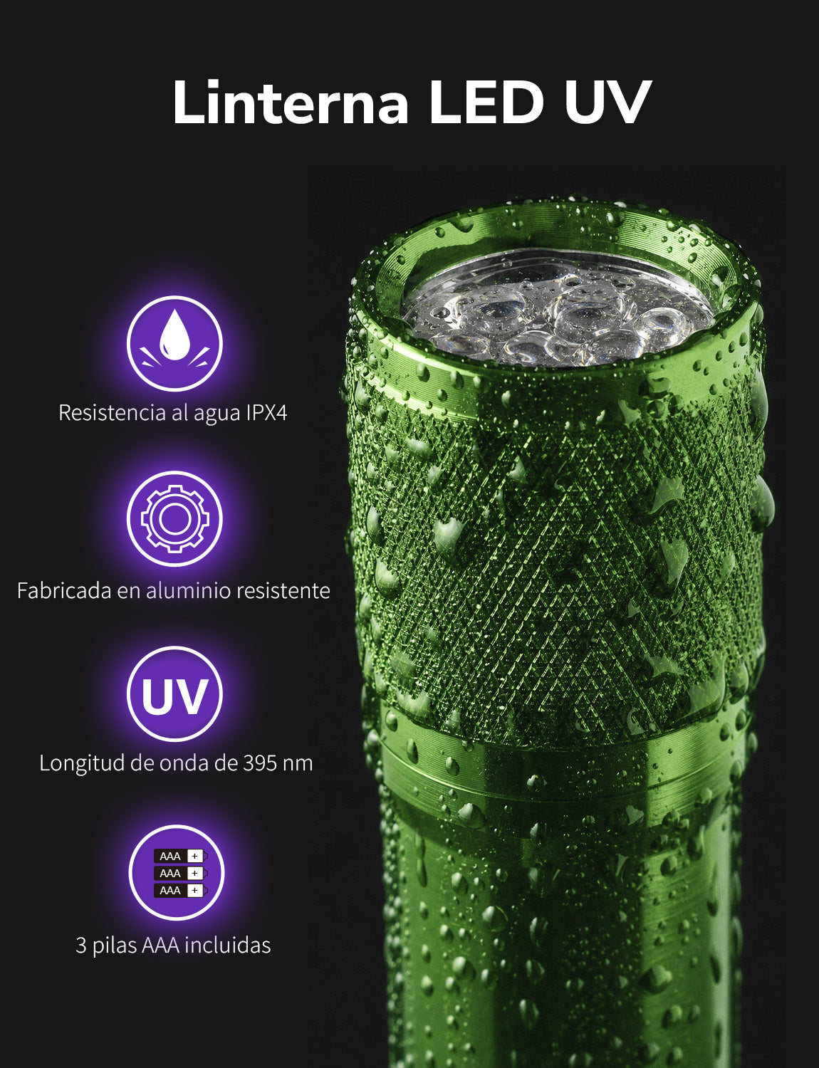 Lepro UV Torch, 9 LED 395nm Ultraviolet Flashlight, Green