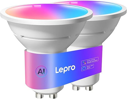 Lepro BG1 AI Smart Bulb GU10, Music Sync, Voice Control WiFi Bulbs, 400LM RGBCCT Dimmable Colour Changing LED Bulbs, Works with Alexa & Google Assistant, AI Lighting Design Assistant, 1 Pack