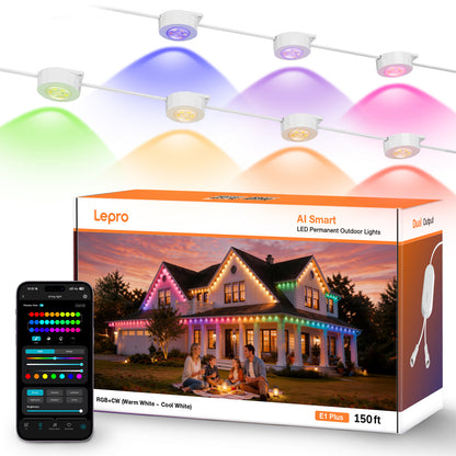 Lepro E1 Plus AI-Powered Permanent Outdoor Lights (Tunable White + RGBIC, Cuttable,  IP67 Waterproof, Works with Alexa & Google Assistant,Dual Output)